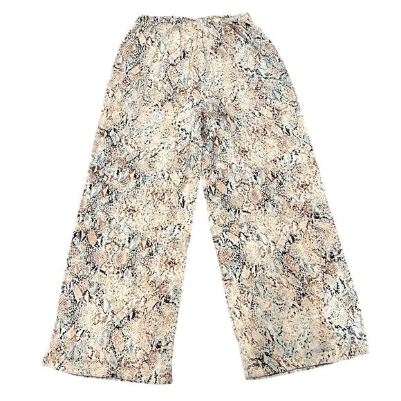 AFRM High Waist Snake Skin Print Pull-on Satin Wide Leg Pants Size M - Picture 2 of 9